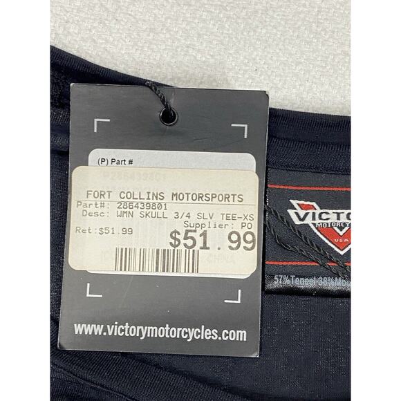 Victory Motorcycles Lace Up Skull Roses Bling Shirt XS Stretchy Biker - Picture 5 of 13